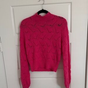 Astr Hot Pink Open-Knit Turtleneck Sweater